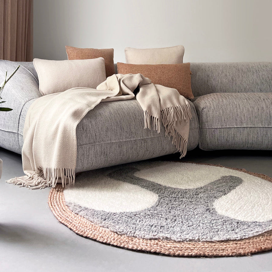 Malagoon vloerkleed samba - gebroken wit - ø 120cm 100% wol, jute rand