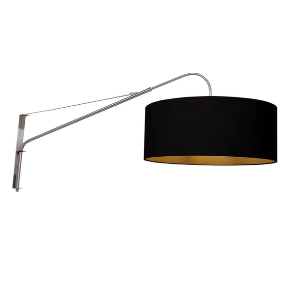 Staalkleurige wandlamp Elegant Classy 3957ST met zwart linnen kap