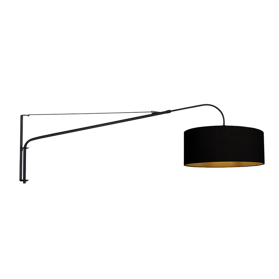 Staalkleurige wandlamp Elegant Classy 3957ST met zwart linnen kap