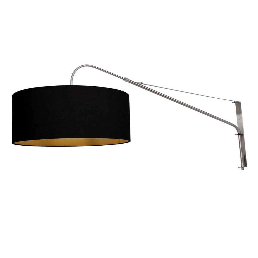 Staalkleurige wandlamp Elegant Classy 3957ST met zwart linnen kap