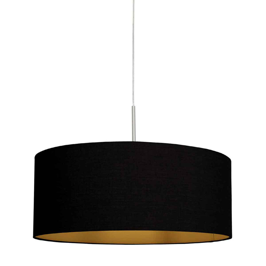 Staalkleurige hanglamp Sparkled Light 3959ST met zwart linnen kap