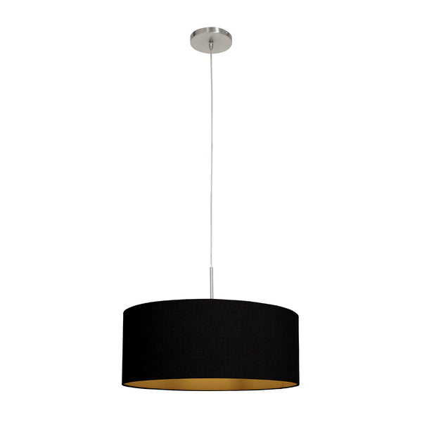 Staalkleurige hanglamp Sparkled Light 3959ST met zwart linnen kap