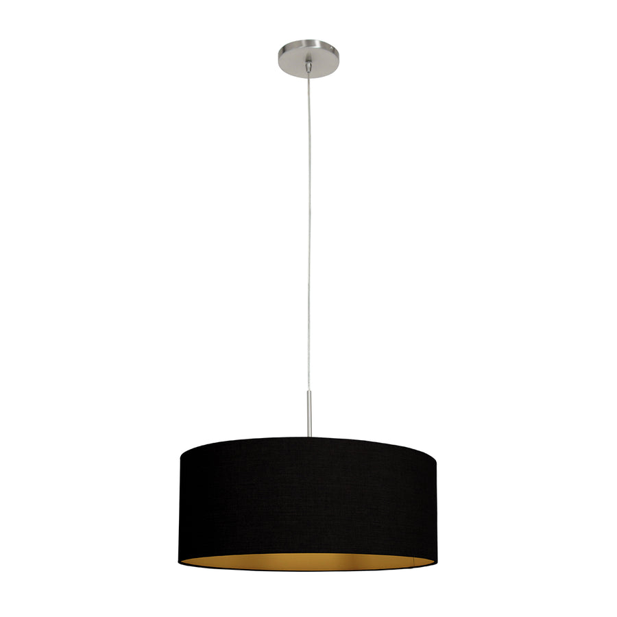 Staalkleurige hanglamp Sparkled Light 3959ST met zwart linnen kap