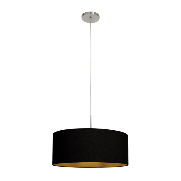 Staalkleurige hanglamp Sparkled Light 3959ST met zwart linnen kap