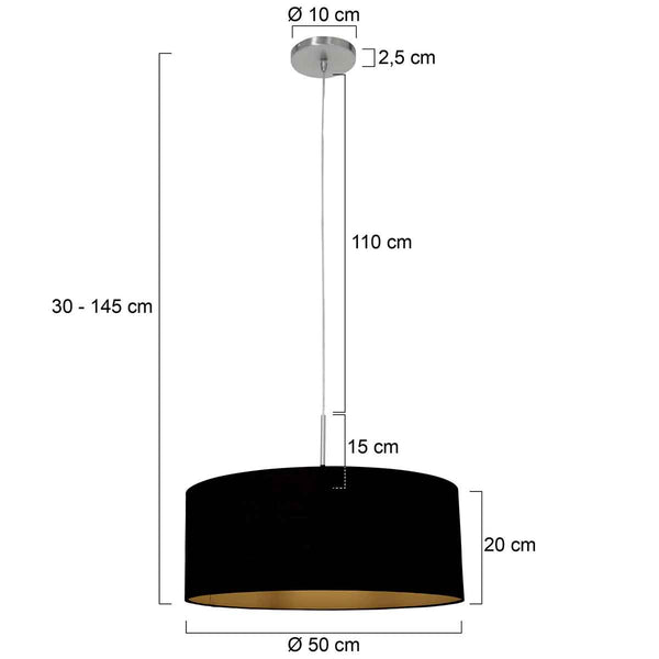 Staalkleurige hanglamp Sparkled Light 3959ST met zwart linnen kap