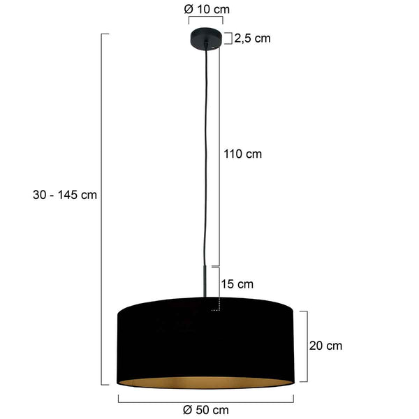 Zwarte hanglamp Sparkled Light 3960ZW met zwart linnen kap
