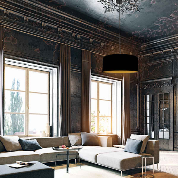 Zwarte hanglamp Sparkled Light 3960ZW met zwart linnen kap