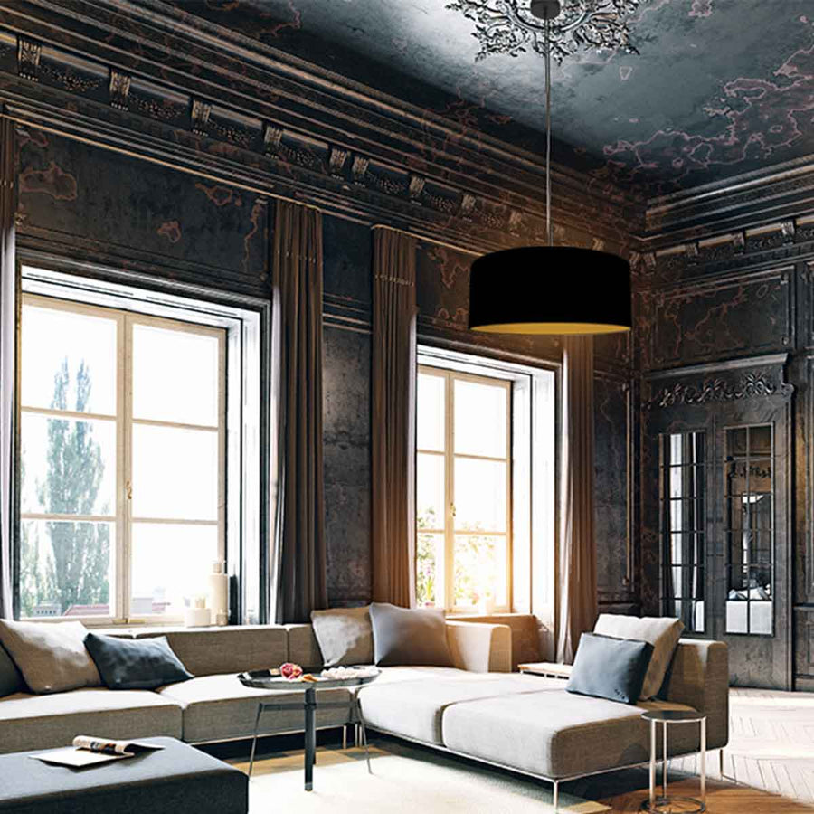 Zwarte hanglamp Sparkled Light 3960ZW met zwart linnen kap