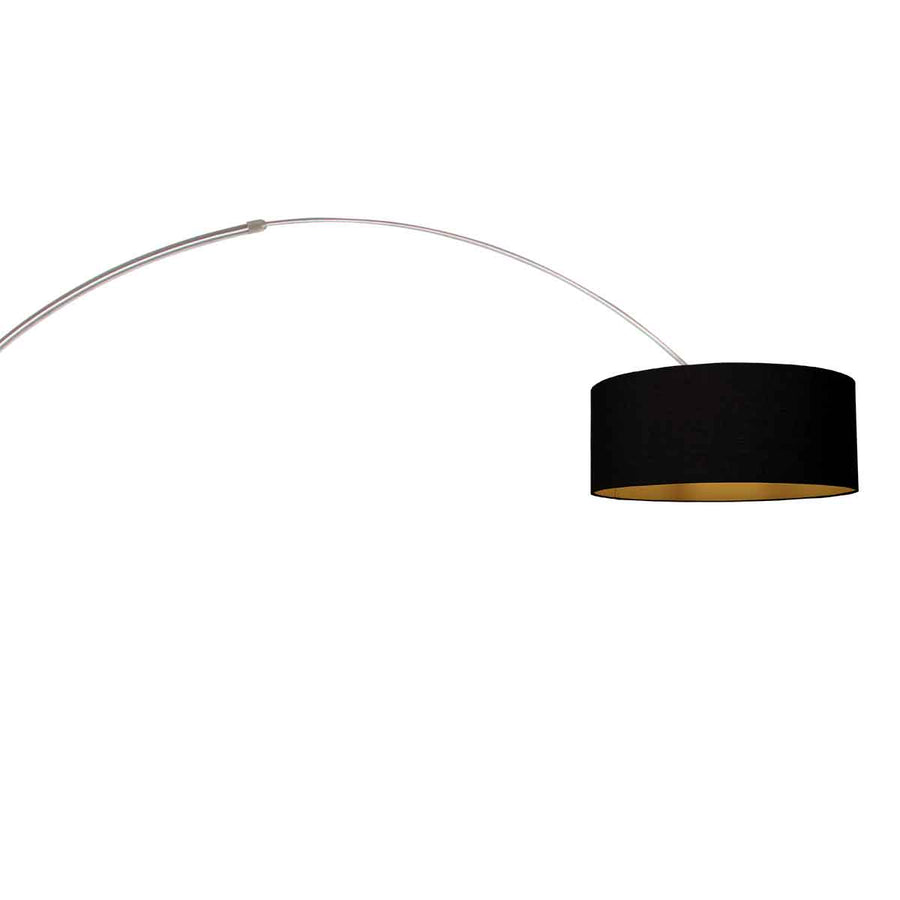 Staalkleurige vloerlamp / booglamp Sparkled Light 3963ST inclusief zwarte kap met goudkleurige binnenkant.