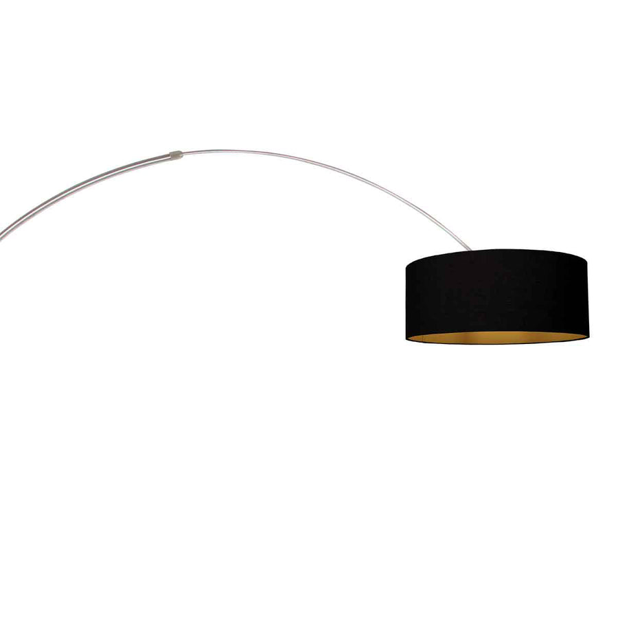 Staalkleurige vloerlamp / booglamp Sparkled Light 3963ST inclusief zwarte kap met goudkleurige binnenkant.