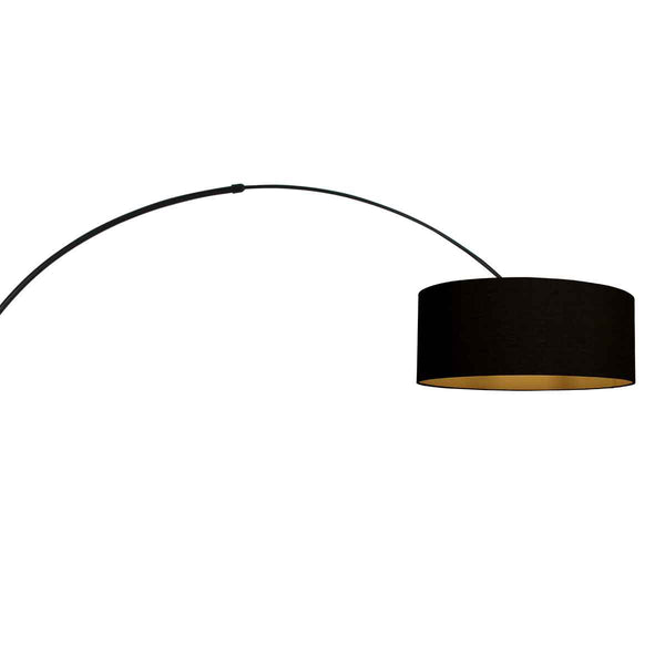 Zwarte vloerlamp / booglamp Sparkled Light 3965ZW inclusief zwarte kap met goudkleurige binnenkant.