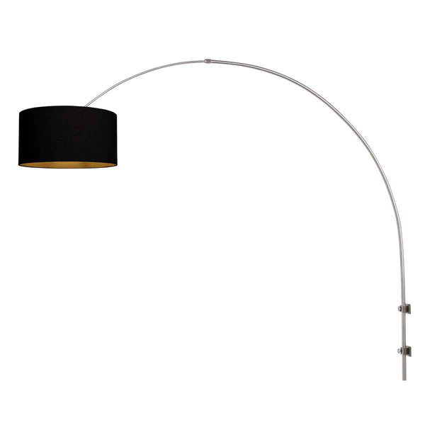 Staalkleurige boog / wandlamp Sparkled Light 3966ST met zwart gouden linnen ton kap