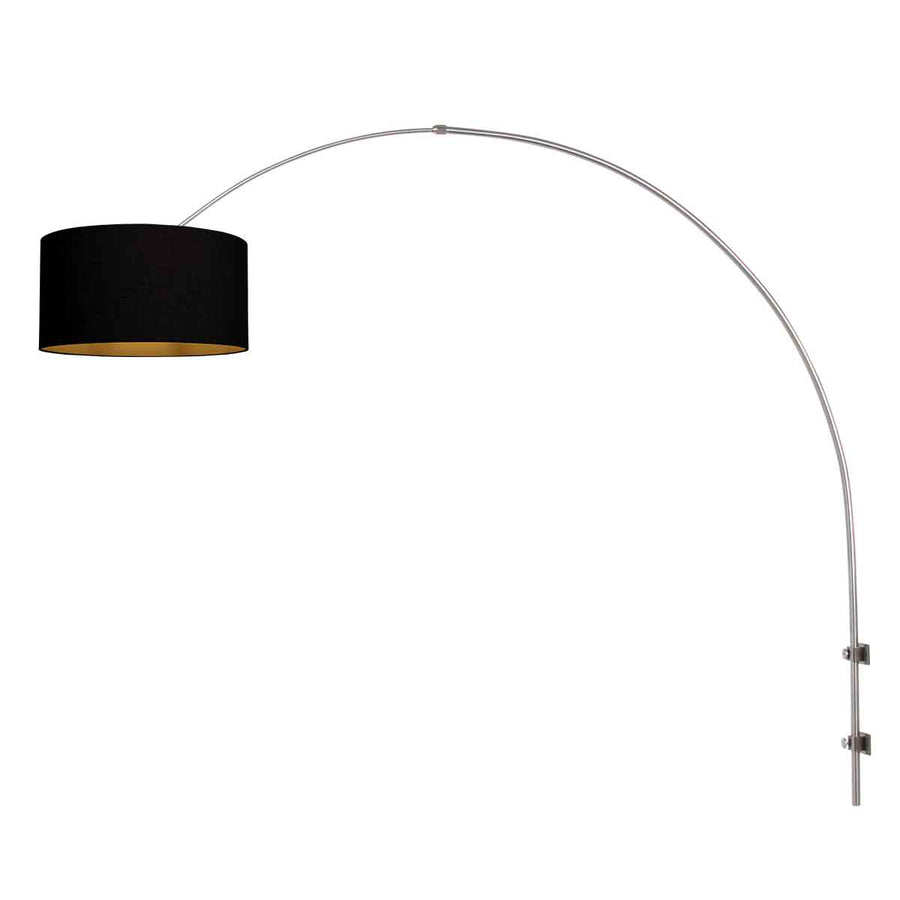 Staalkleurige boog / wandlamp Sparkled Light 3966ST met zwart gouden linnen ton kap