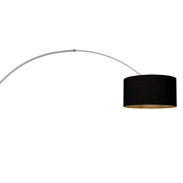 Staalkleurige boog / wandlamp Sparkled Light 3966ST met zwart gouden linnen ton kap