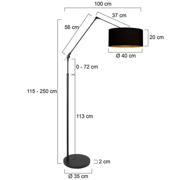 Zwarte vloerlamp / booglamp Prestige Chic 3976ZW met zwart linnen kap