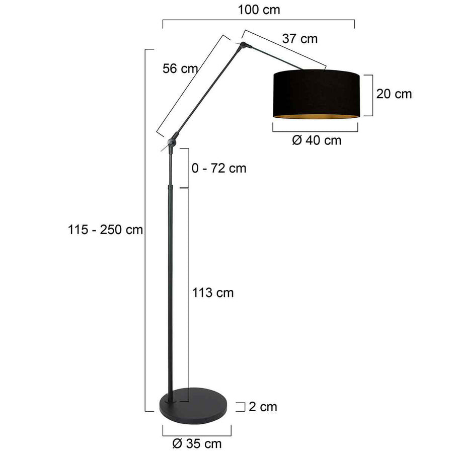 Zwarte vloerlamp / booglamp Prestige Chic 3976ZW met zwart linnen kap