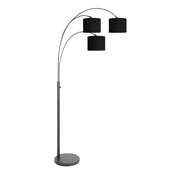 3-lichts vloerlamp sparkled light 3977zw met zwart linnen kappen en goudkleurige binnenzijde