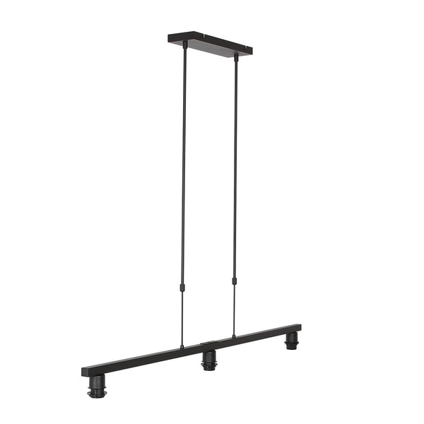 Zwarte 3-lichts hanglamp Stang 3981ZW met zwart linnen kappen met goudkleurige binnenkant