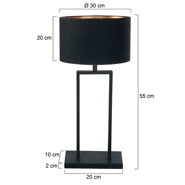 Zwarte tafellamp Stang 3984ZW met E27 fitting en zwart linnen kap met goudkleurige binnenkant