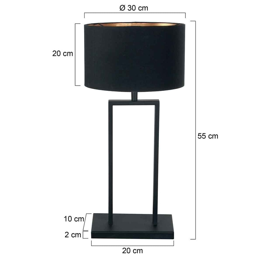 Zwarte tafellamp Stang 3984ZW met E27 fitting en zwart linnen kap met goudkleurige binnenkant