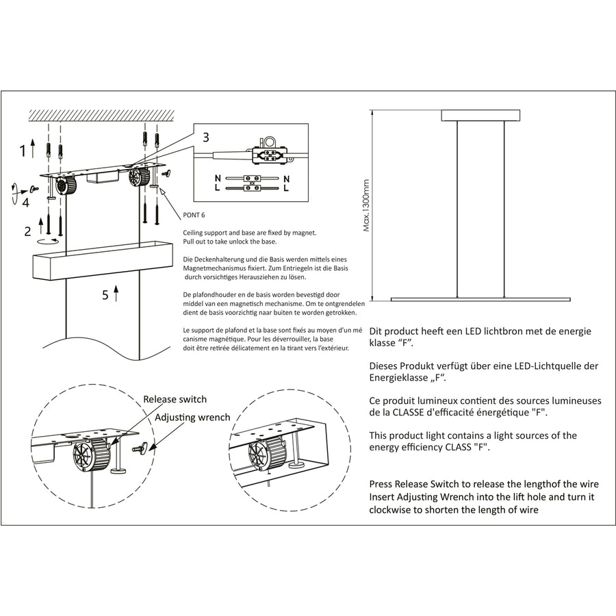 Bande 3994BR hanglamp bronzen design met touchdimmers en lift 114cm breed