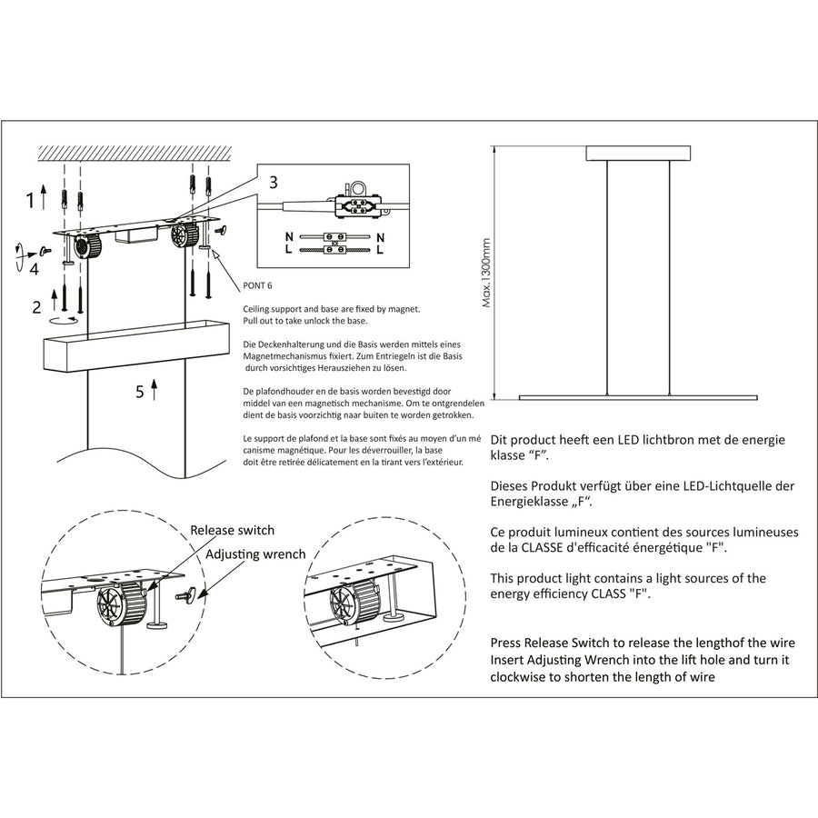 Hanglamp Bande 3994ZW zwart 114cm breed met cable lift
