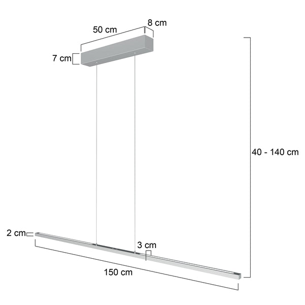 Hanglamp Bande 3995ST Staal 150cm breed met cable lift
