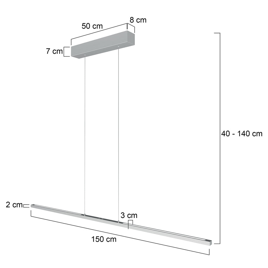 Hanglamp Bande 3995ST Staal 150cm breed met cable lift