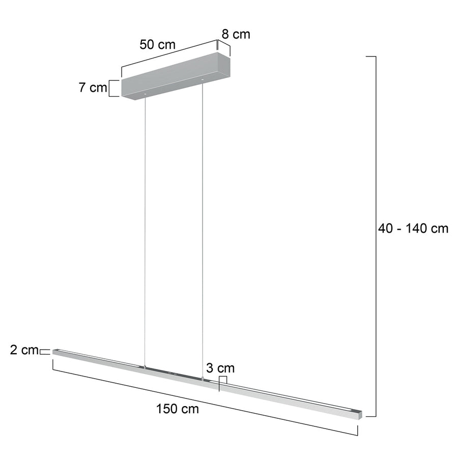 Hanglamp Bande 3995ST Staal 150cm breed met cable lift