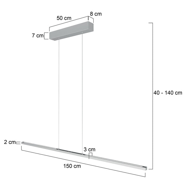 Hanglamp Bande 3995ST Staal 150cm breed met cable lift