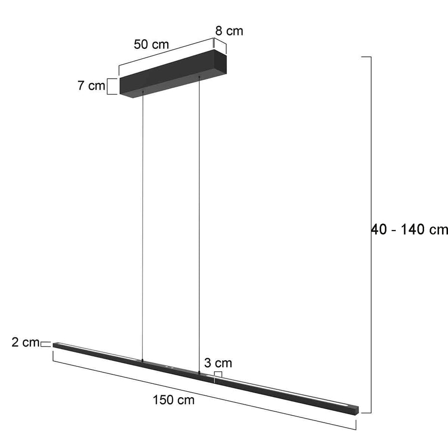 Hanglamp Bande 3995ZW Zwart 150cm breed met cable lift