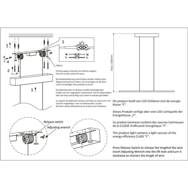 Hanglamp Bande 3995ZW Zwart 150cm breed met cable lift