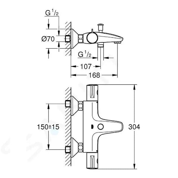 Badthermostaat 15 cm. m et omstel 1