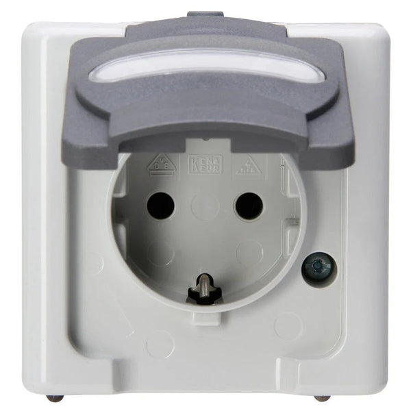 Blue Electric wandcontactdoos 1V RA deksel IP44 grijs