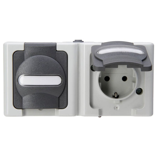 Blue Electric wandcontactdoos 2V RA deksel IP44 horz. grijs