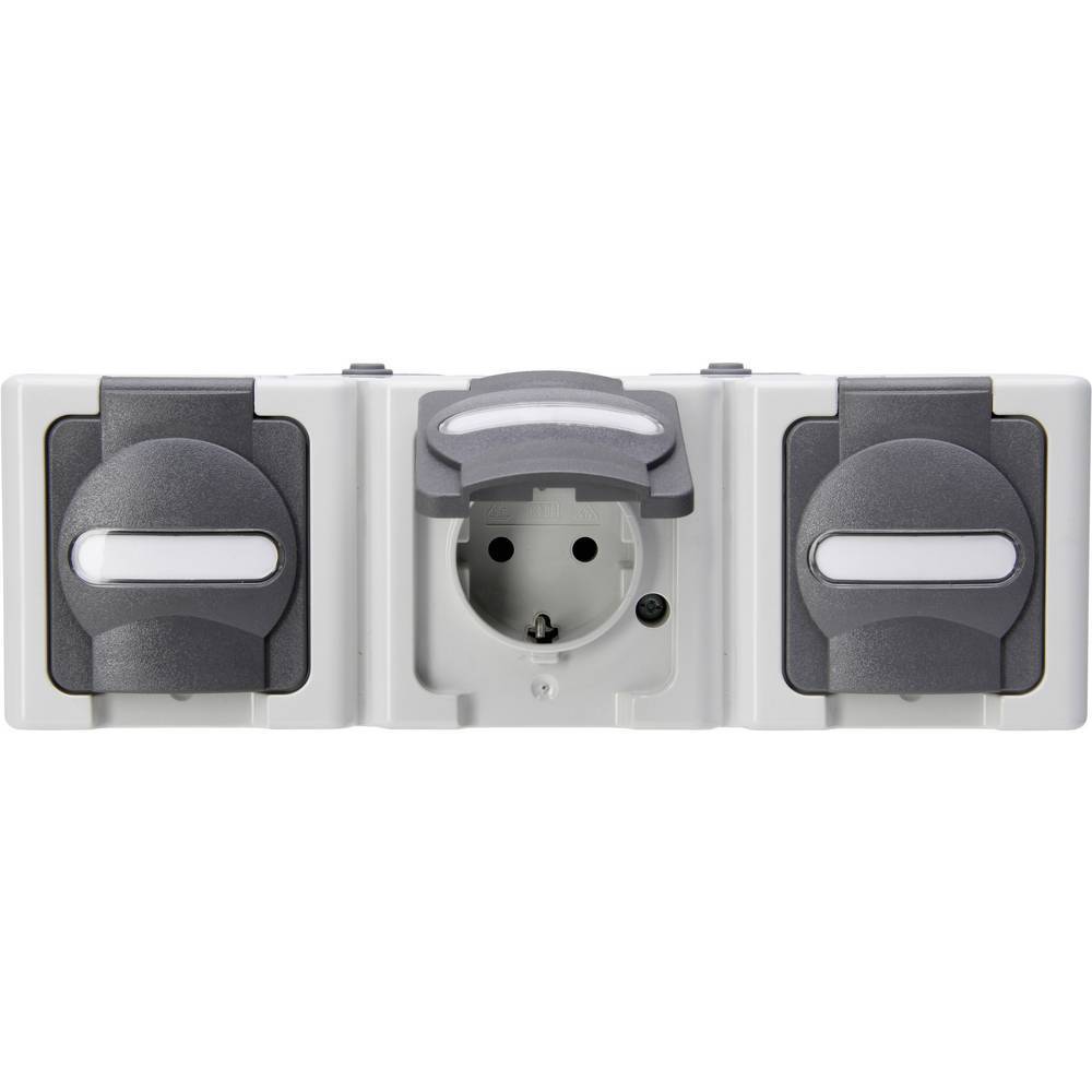 Blue Electric wandcontactdoos 3V RA deksel IP44 horz. grijs