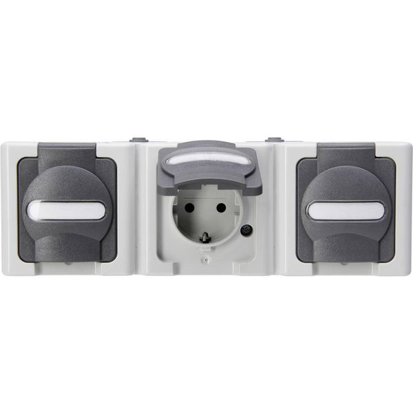 Blue Electric wandcontactdoos 3V RA deksel IP44 horz. grijs