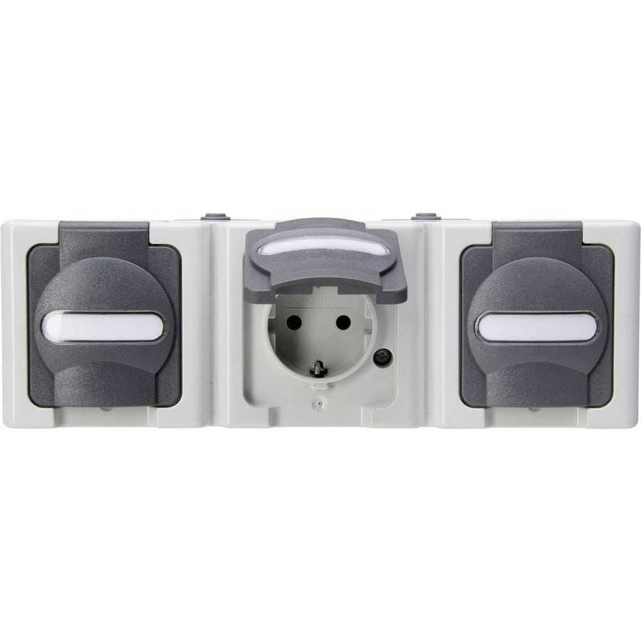Blue Electric wandcontactdoos 3V RA deksel IP44 horz. grijs