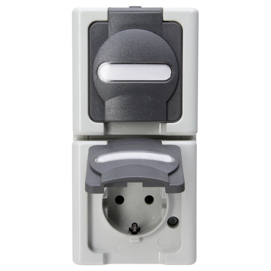 Blue Electric wandcontactdoos 2V RA deksel IP44 vert. grijs