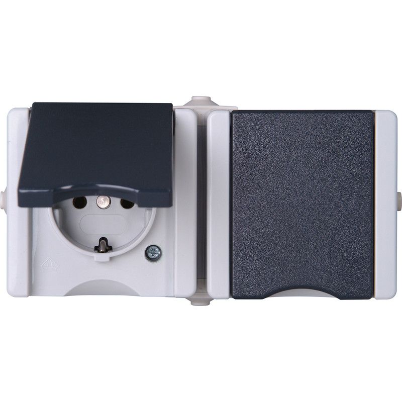 Pro Aqa wandcontactdoos IP44 2V RA horz. Grijs voorbedraad