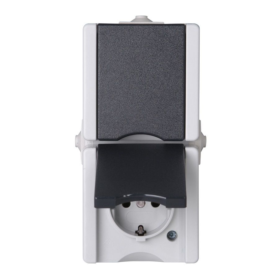 Pro Aqa wandcontactdoos IP44 2V RA vert. Grijs voorbedraad