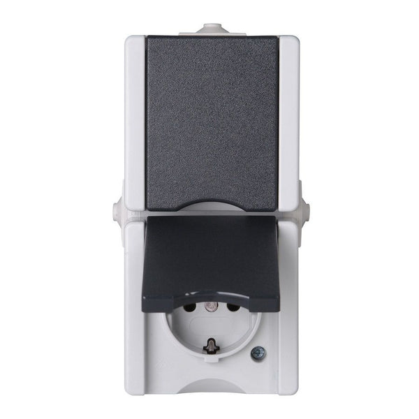 Pro Aqa wandcontactdoos IP44 2V RA vert. Grijs voorbedraad