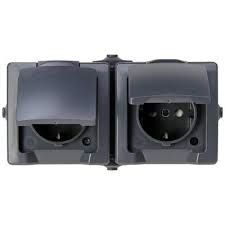 Nautic wandcontactdoos IP44 2V RA hor. Bedraad Antraciet