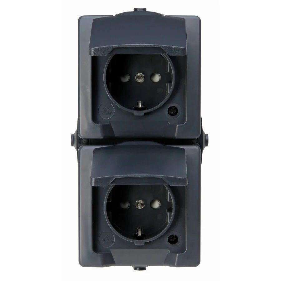 Nautic wandcontactdoos IP44 2V RA vert. bedraad antraciet