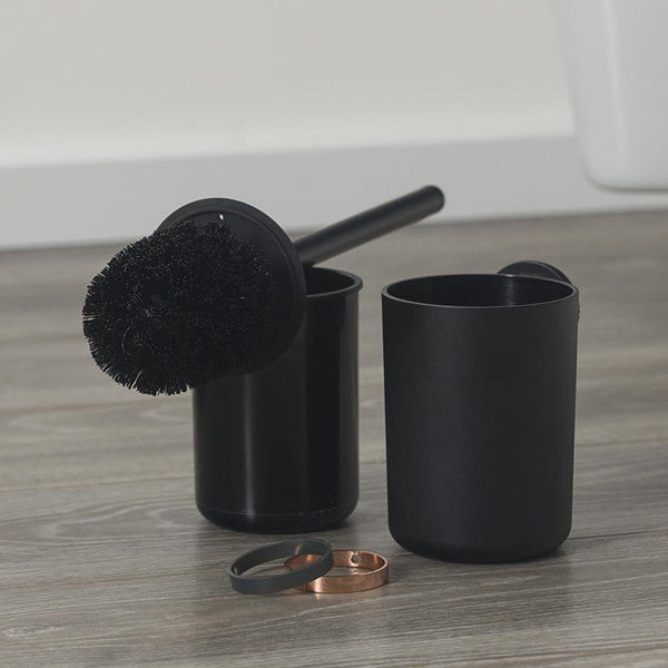 Urban Toiletaccessoireset - Toiletborstel met houder - Toiletrolhouder zonder klep - Handdoekhaak - Zwart