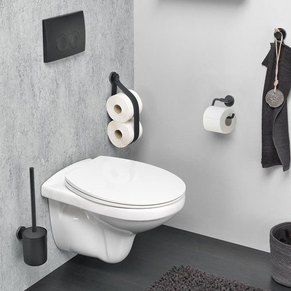 Urban Toiletaccessoireset - Toiletborstel met houder - Toiletrolhouder zonder klep - Handdoekhaak - Zwart