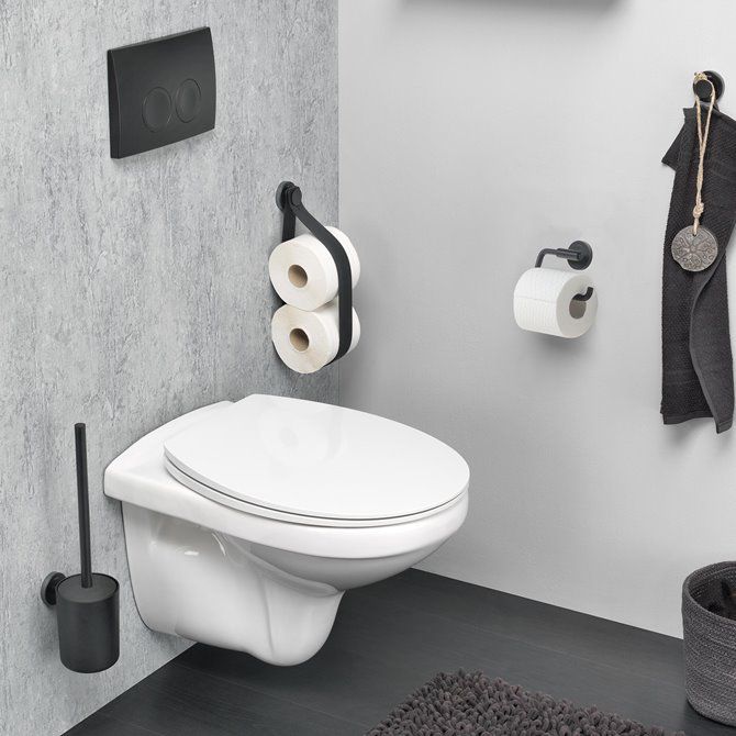 Urban Toiletaccessoireset - Toiletborstel met houder - Toiletrolhouder zonder klep - Handdoekhaak - Zwart