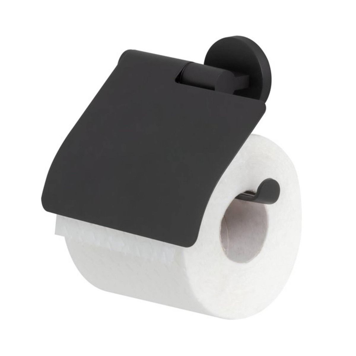 Noon Toiletrolhouder met klep Zwart
