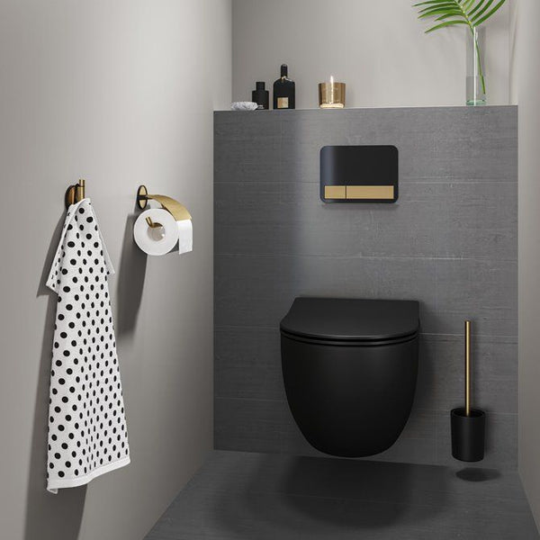 Tune Toiletrolhouder met klep Messing geborsteld / Zwart