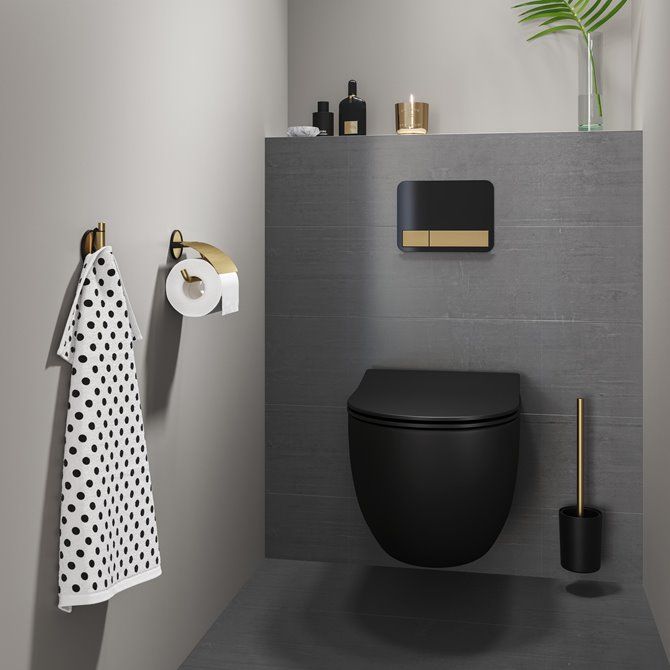 Tune Toiletrolhouder met klep Messing geborsteld / Zwart